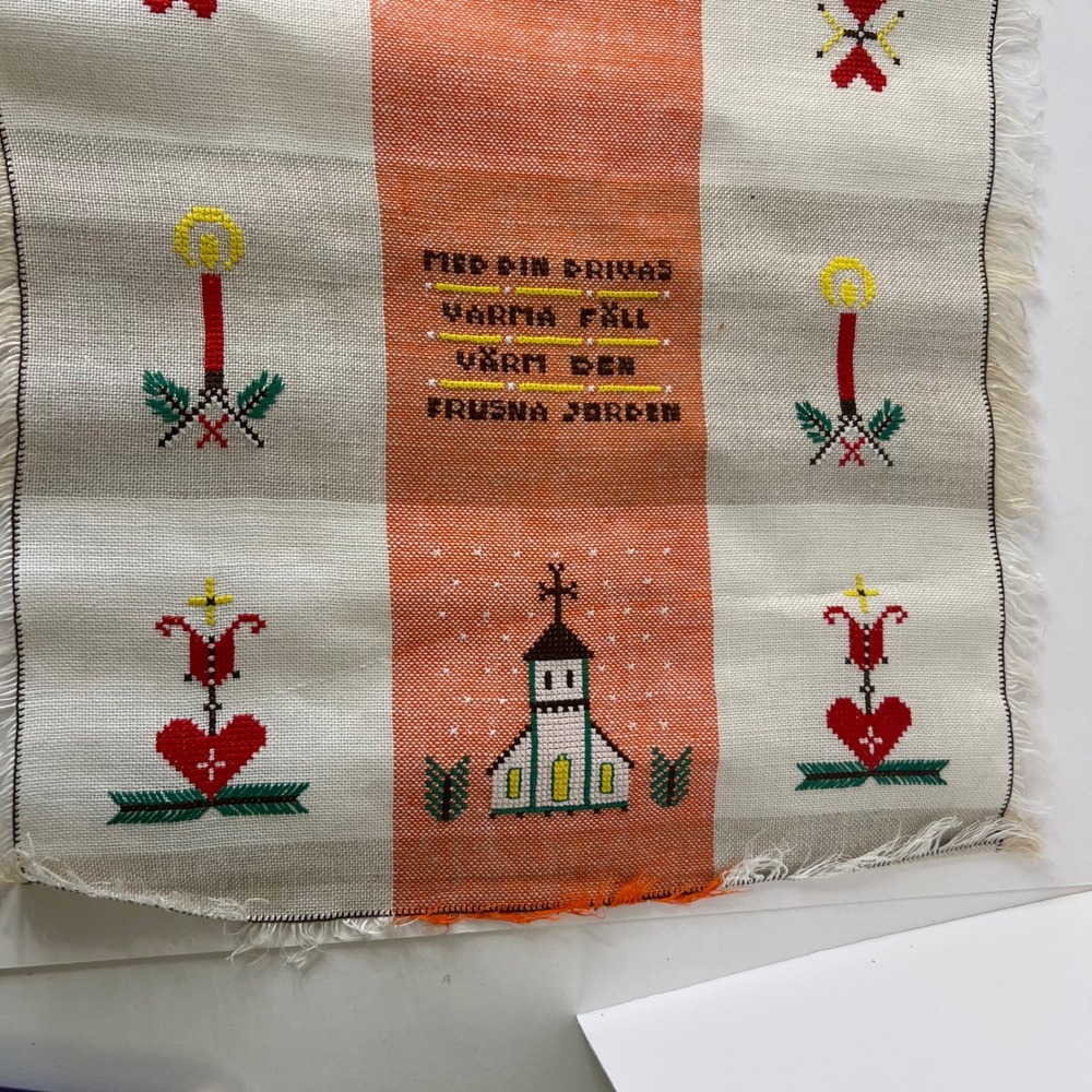 Handmade‎ Swedish Linen Crossstitch Towel Graphics Church Candles Cross 14 x 24"